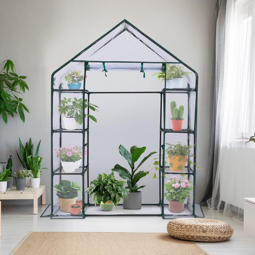 Small Greenhouse for Outdoors: 4 Tiers 6 Shelves Walk-in Indoor Green House Heavy Duty Plant Stands Reinforced
