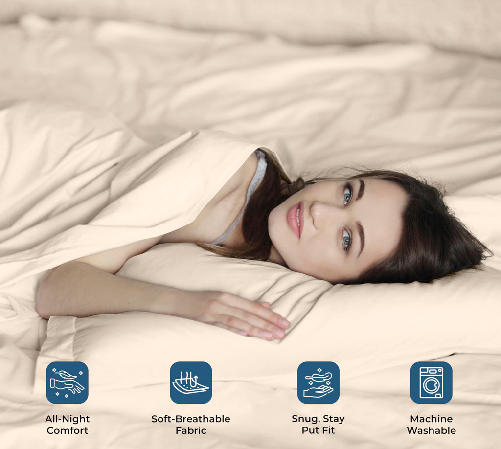 100% Organic Cotton Queen Sheet Set - Percale Weave - 4 Pieces Set - 1 Flat, 1 Deep Pocket Fitted Sheet and 2