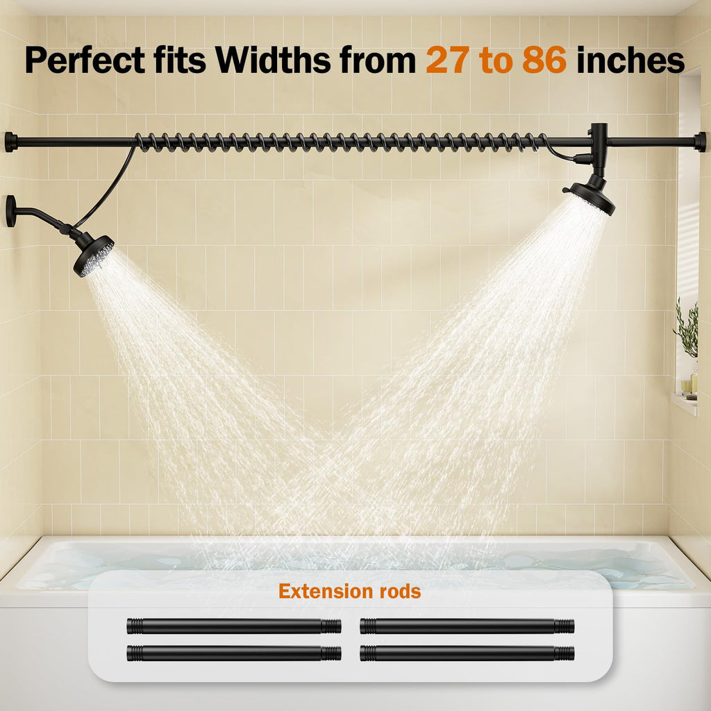 Dual Shower Head with Original Adjustable Slider, Double Showerhead, Black