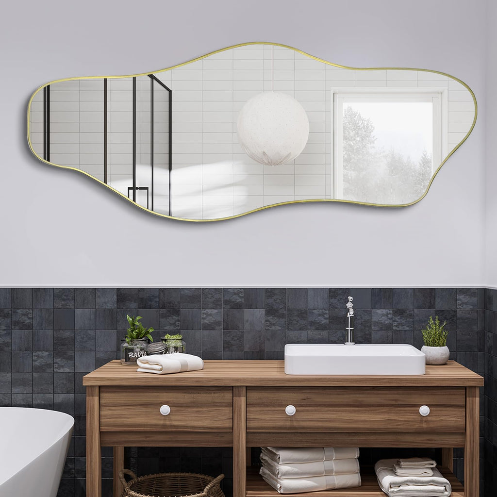60"x24" Large Irregular Wall Mirror, Abstract Frameless Mirror