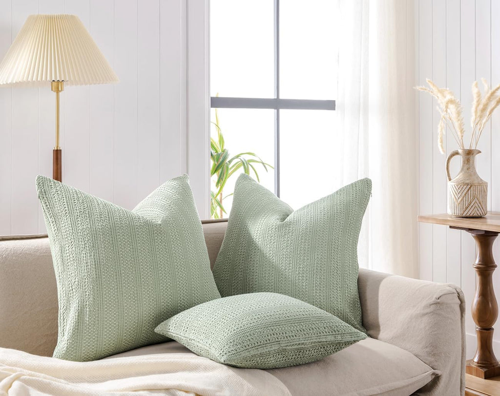 26x26 Pillow Covers Boho Euro Shams Set of 2 Decorative Throw Pillow Covers Cotton Large Square Pillowcase, Sage Green