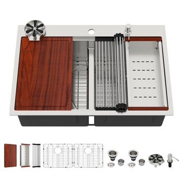 33 Inch 50/50 Drop In Double Bowl Kitchen Sink