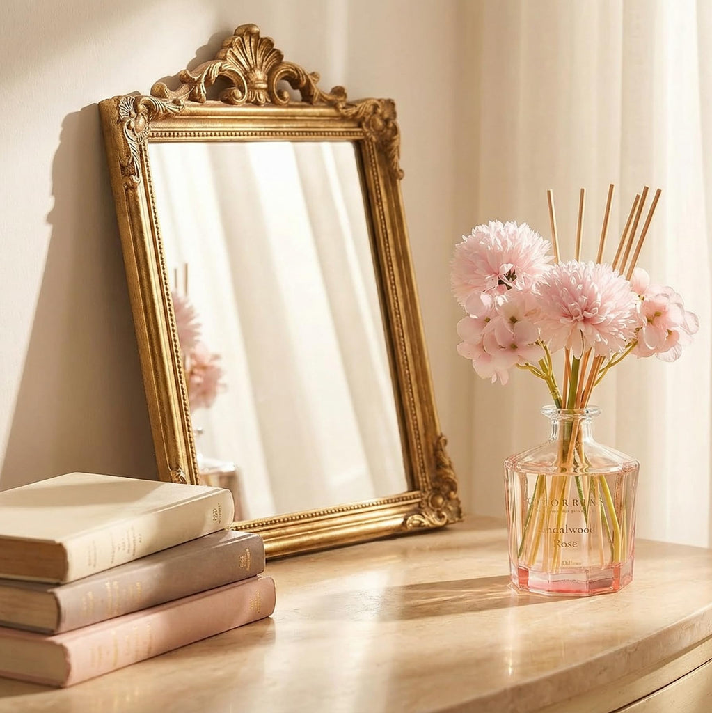 Reed Diffuser - Sandalwood Rose 8.5 Fl.oz Flower Reed Diffuser Set with 8 Sticks, Home Fragrance Reed Diffuser