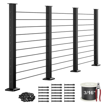 12-20FT 36" Black Complete Cable Railing Kit with 3/16" Wire Rope
