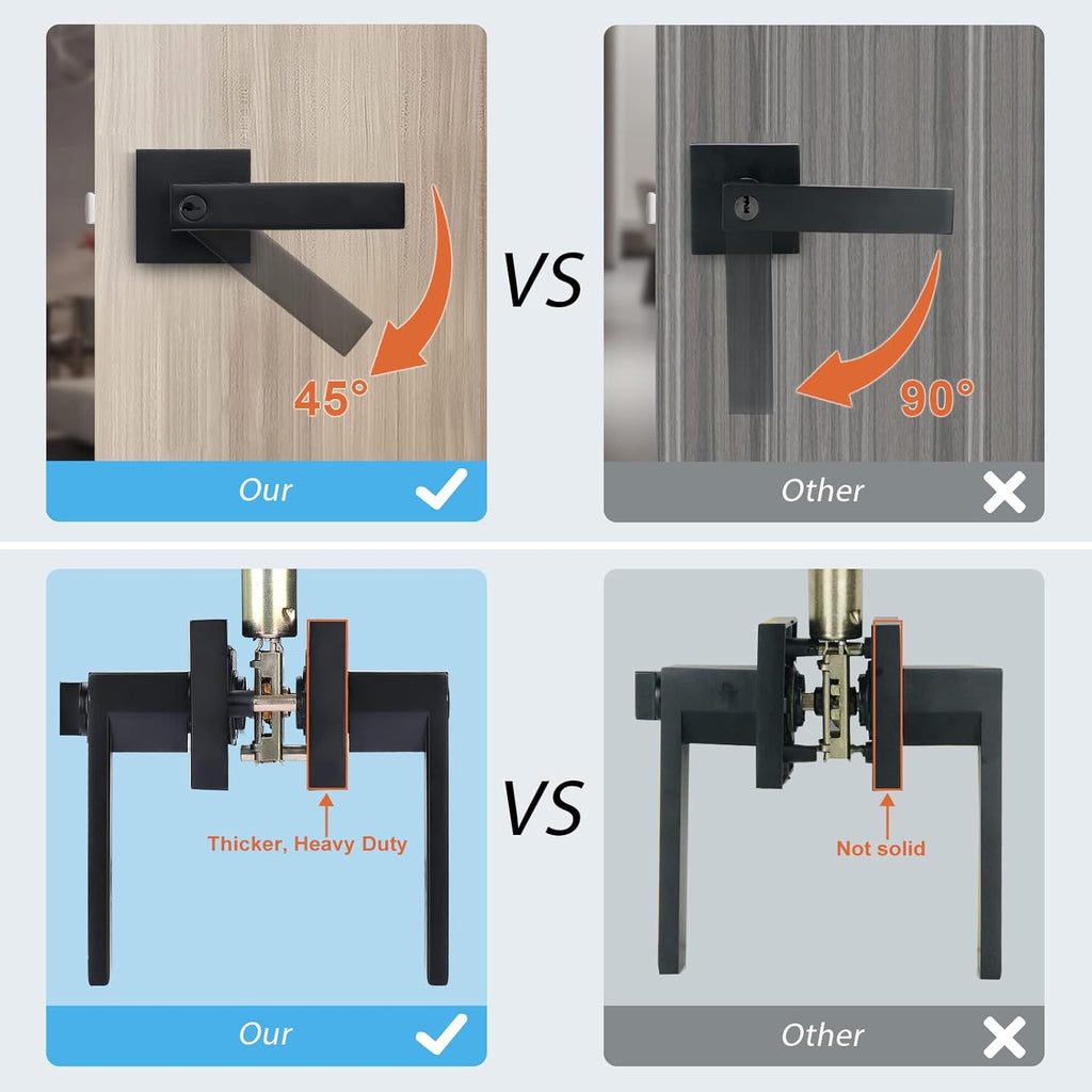 6 Pack Door Handles Black, Privacy Door Lever Bed and Bath Leverset Lockset, Left or Right Handing