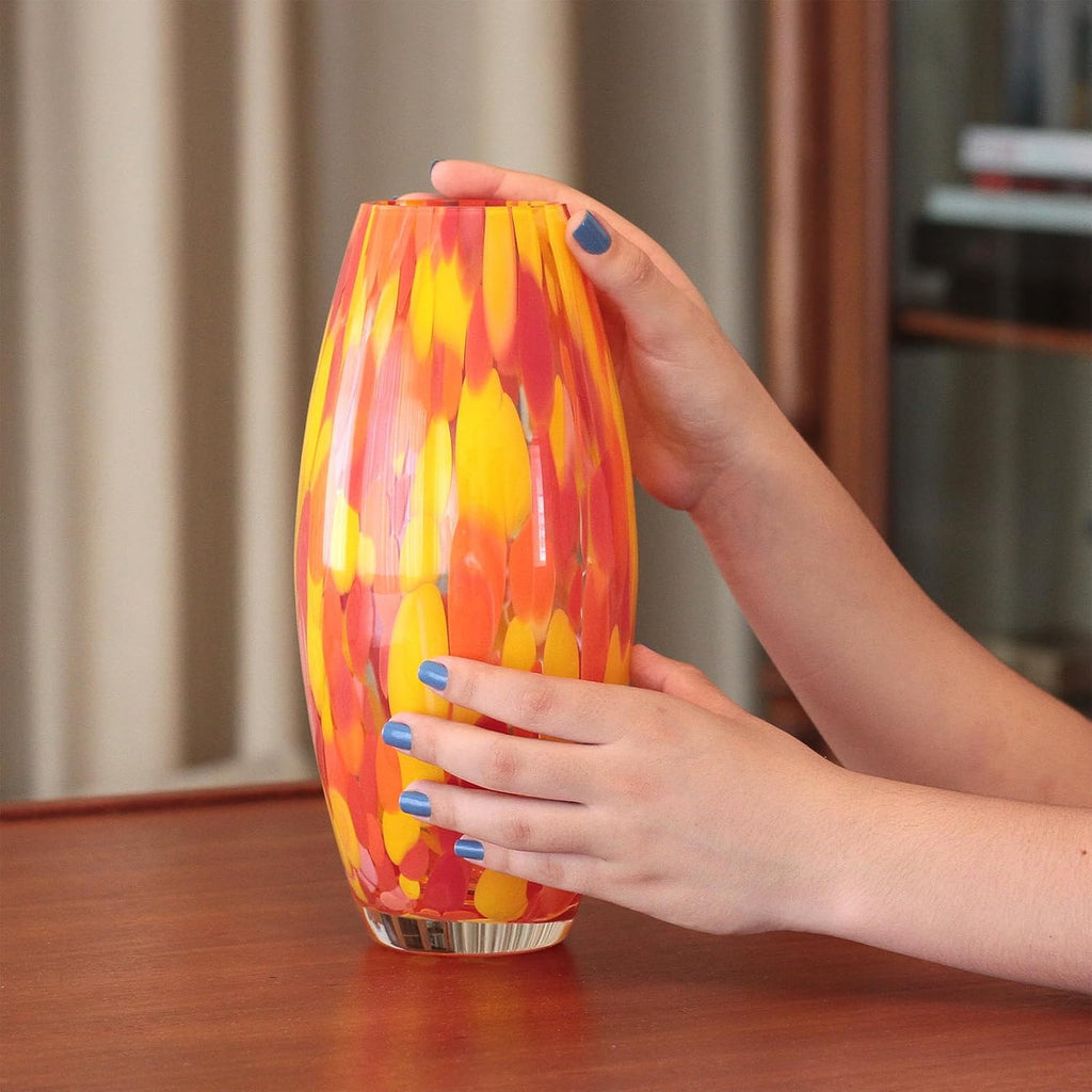 Murano Style Art Glass Vase Hand Blown Orange Confetti Effect Home Decor | Hand Blown Glass Vase, Decorative Table