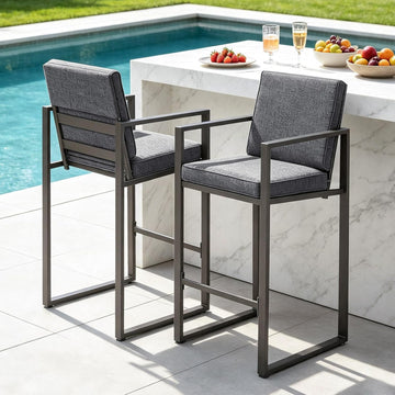 Outdoor Swivel Bar Stools Set of 4, Patio Bar Height Swivel Stools with Cushions Balcony Backyard, Grey