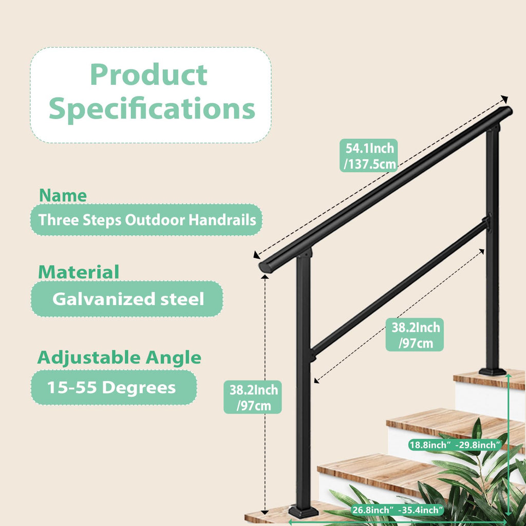 Hand Rails for Outdoor Steps, Railings for Outdoor Steps, 4 Step Handrails for Outdoor Steps, Porch Handrail Wrought