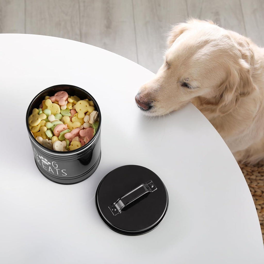 Small Dog Treat Container Airtight - 6" Tall X 4.9" Round Black Dog Treat Jar Counter - Rustic Treat Storage Canister