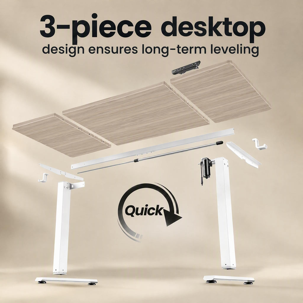 63x32 Large Electric Standing Desk, Curved Light Walnut Surface