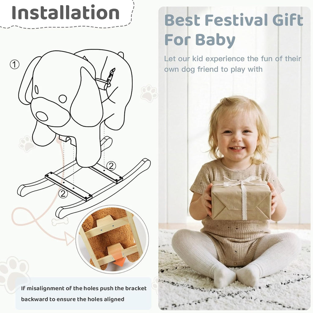 Baby Rocking Horse, Poodle Wooden Rocking Horse for Toddlers 1-3 Year Old
