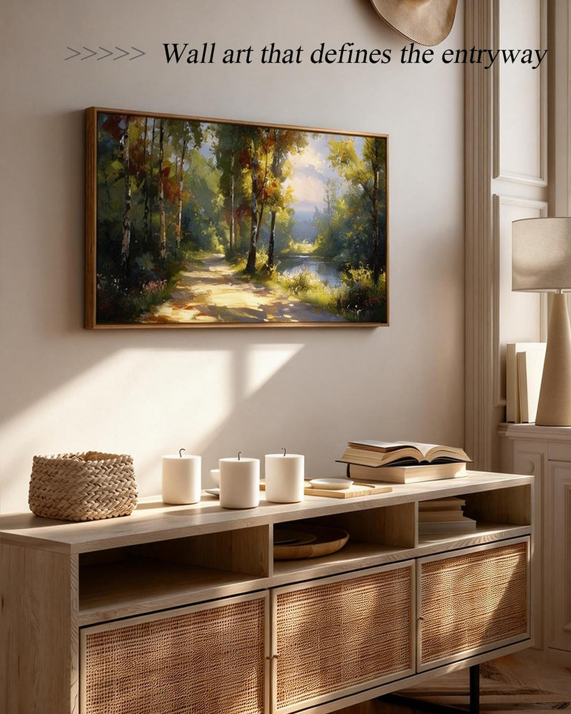 Large Landscape Wall Art, Nature Birch Tree Path Painting 20×40 in