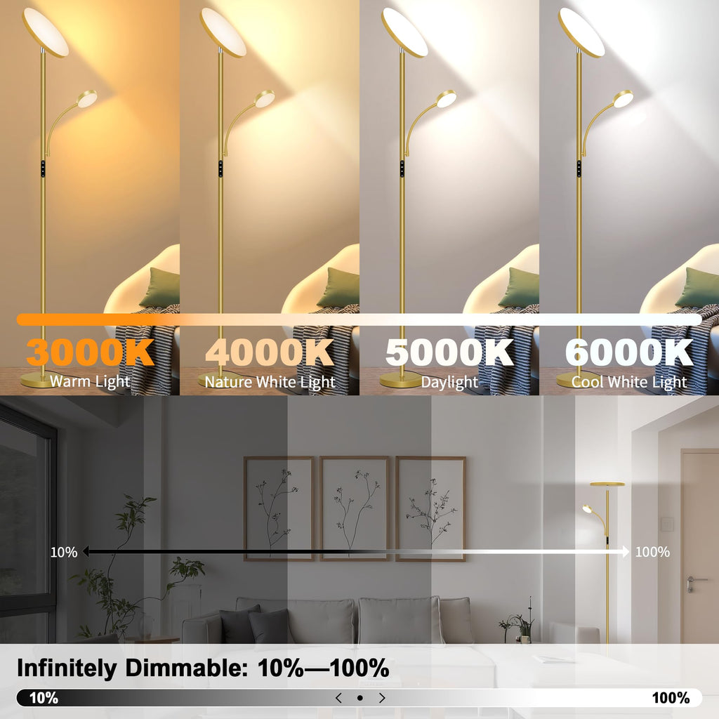Floor Lamp-42W/ Super Bright Floor Lamp, Dimmable 2-in-1 LED Floor Lamp, Torchiere Floor Lamps with Remote &