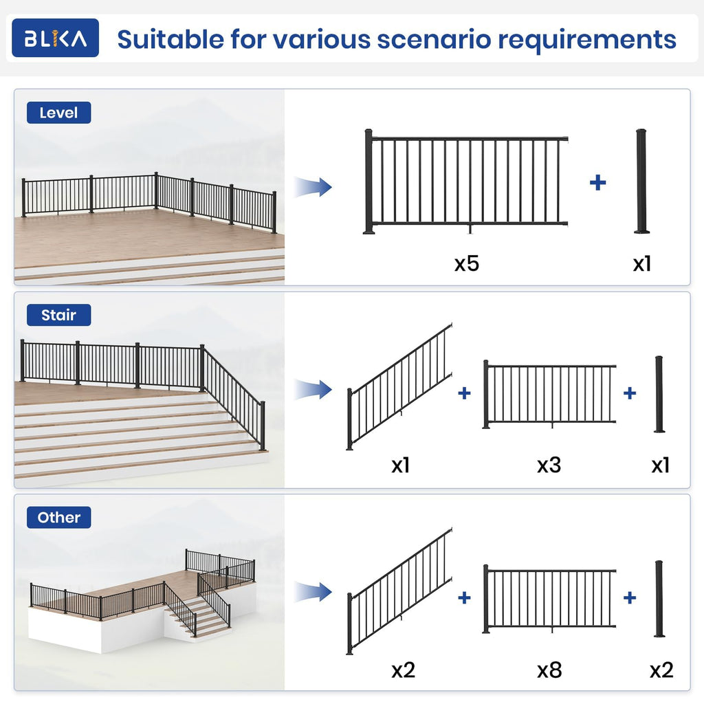 36 ". H x 4 ft. W Aluminum Stair Railing Kit with 2 39" Post