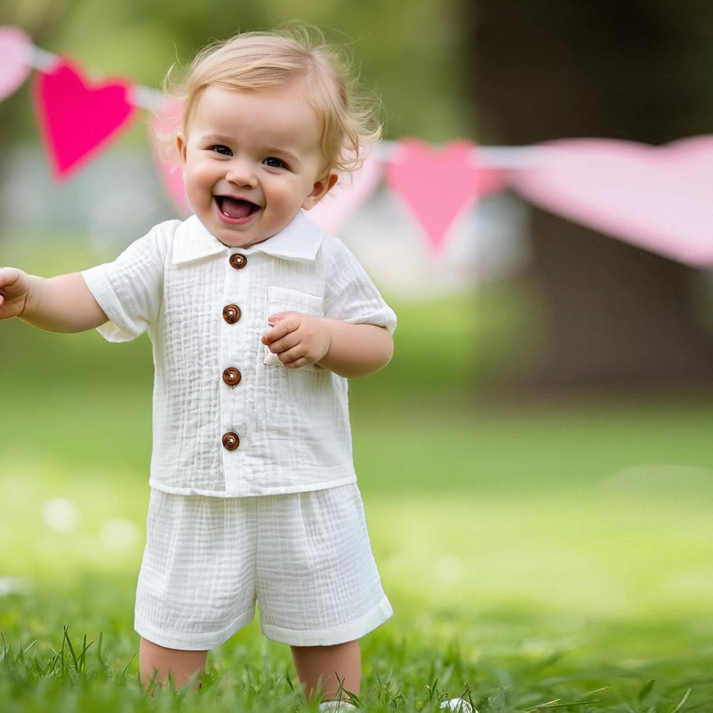 Baby Boys Clothes Set Toddler Infant Boys Button-down Shirt Tops + Cotton Gauze Shorts Summer Outfit 2PCS with Pockets