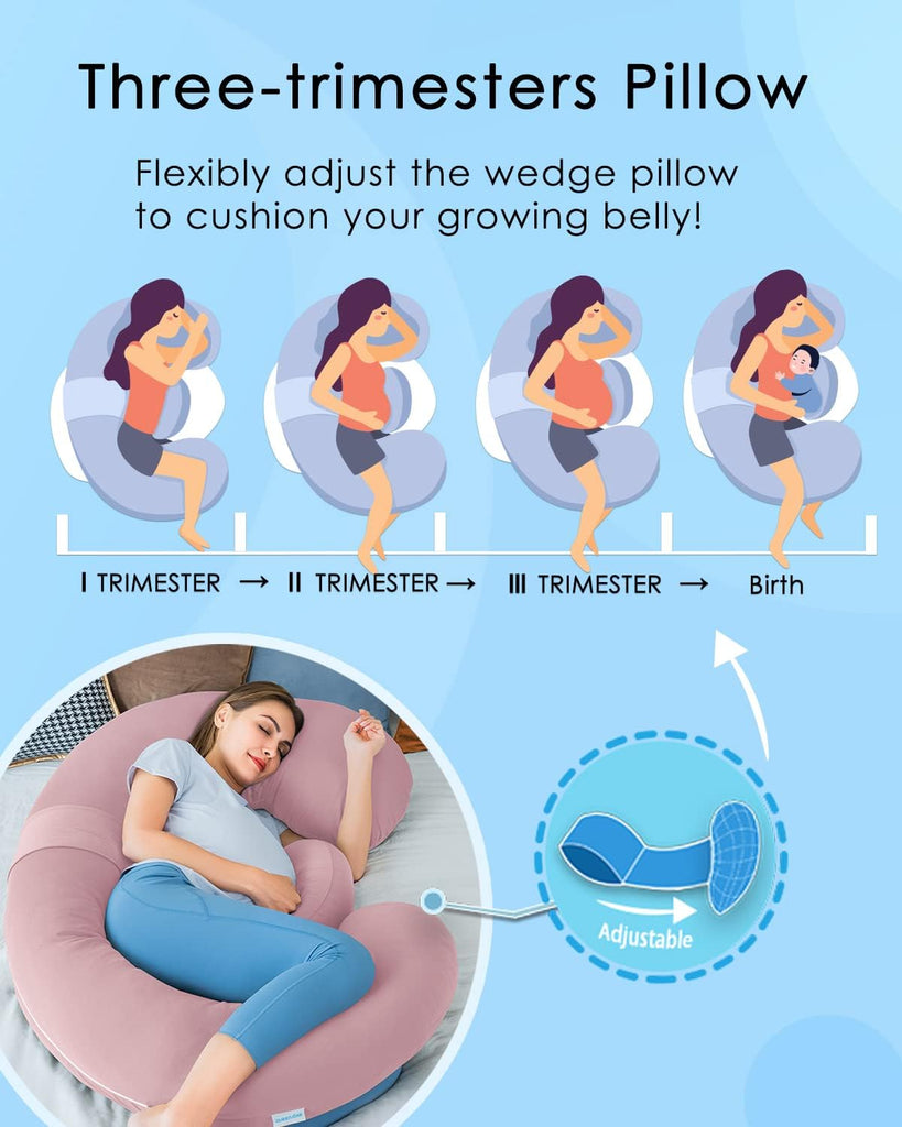 Cooling Pregnancy Pillows, E Shaped Maternity Pillow for Sleeping, with Extra Wedge Pillow for Belly Support, 60 Inch