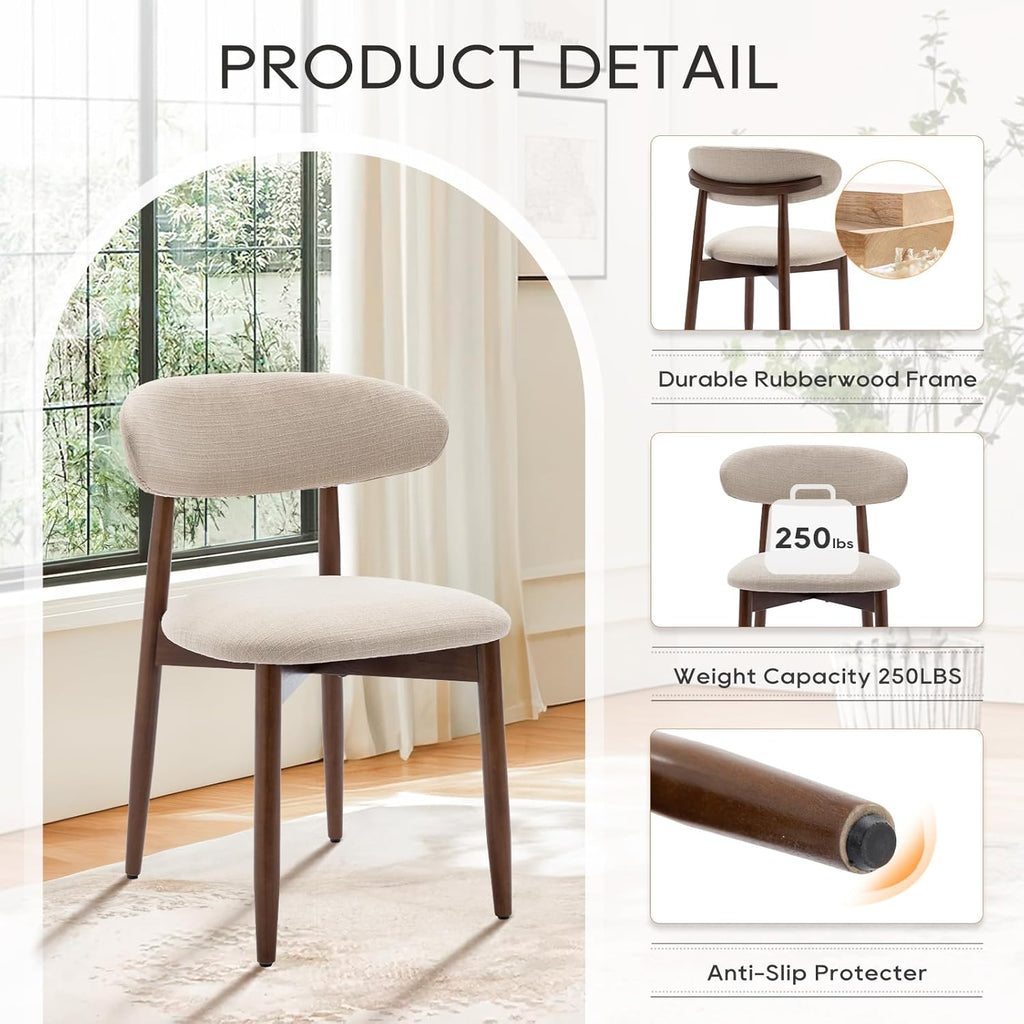 Wooden Dining Chairs Set of 2, Modern Fabric Upholstered Kitchen Side Chairs