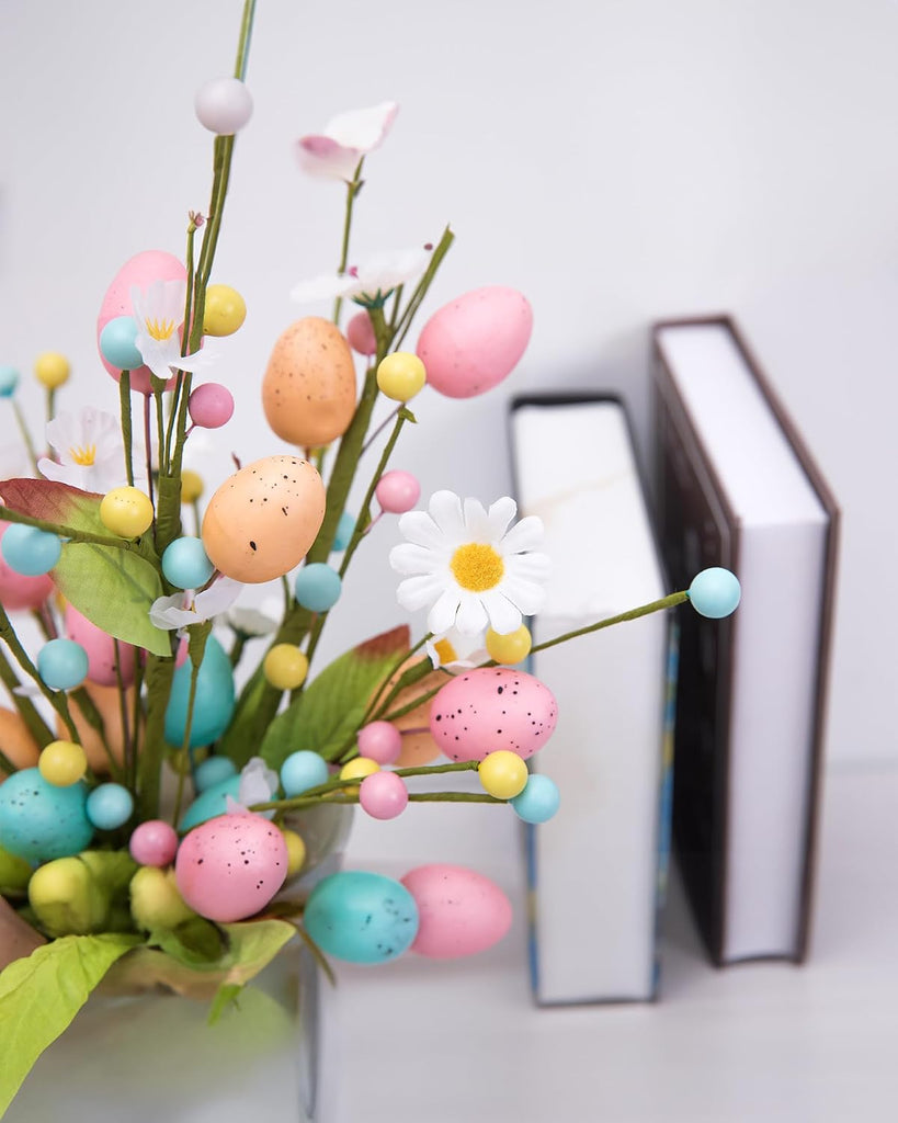 Artificial Easter Floral Stems Easter Egg & Berry Spray Stems, Pastel Spring Flower Twig Branches - Set of 3