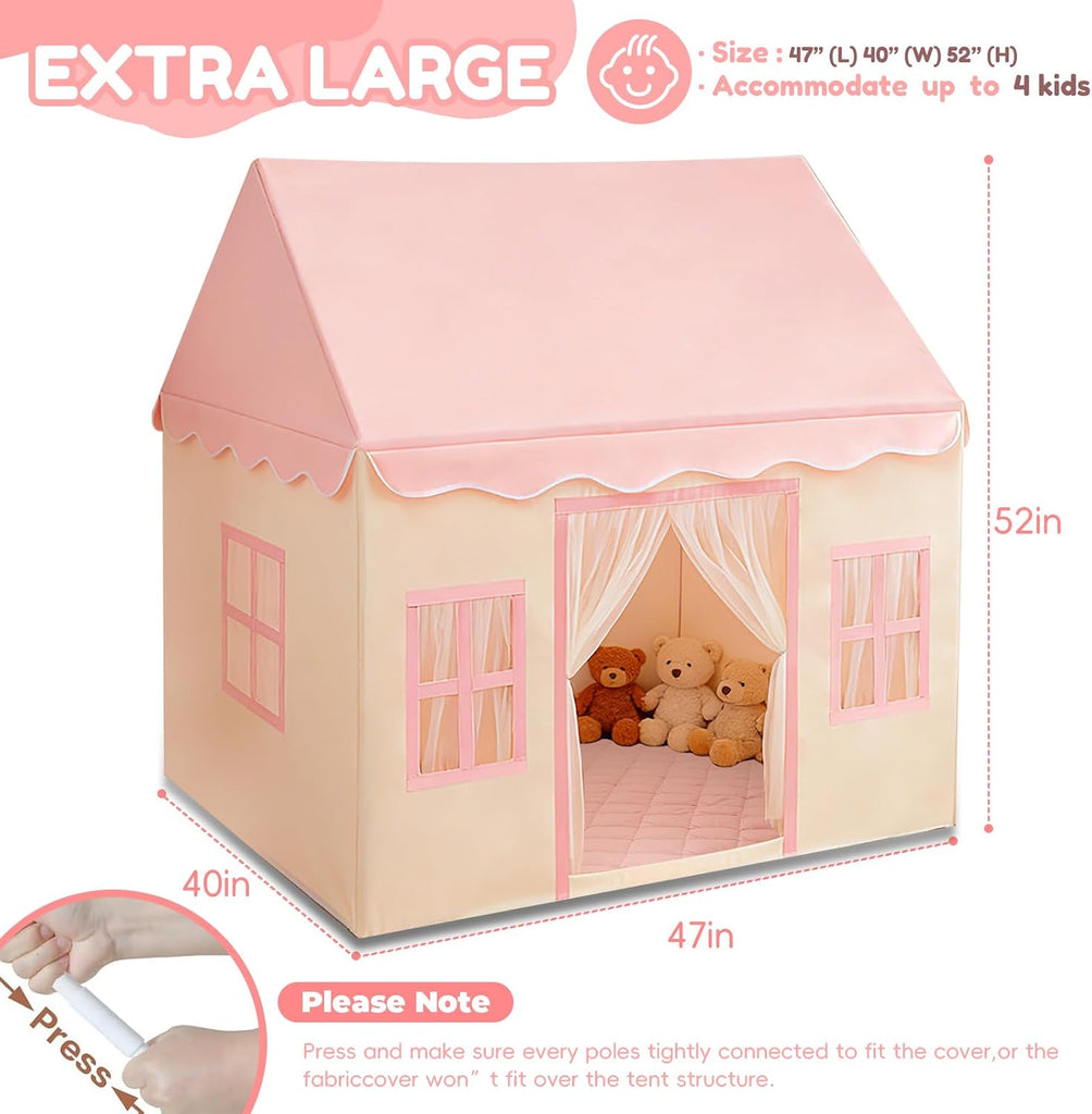 Large Kids Tent with Padded Mat Playhouse with Large Space for Toddlers Indoor Kids Play Tent for Girls Boys