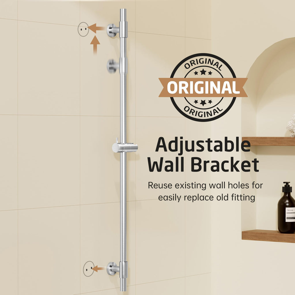 Bathroom Shower Slide Bar 40-Inch with Adjustable Handheld Shower Head Holder Wall Mounted SUS 304 Stainless Steel