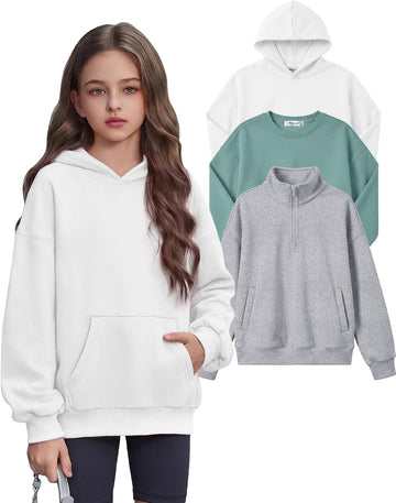 3 Pack Girls Sweatshirt Oversized Hoodies Quarter zip Pullover Top