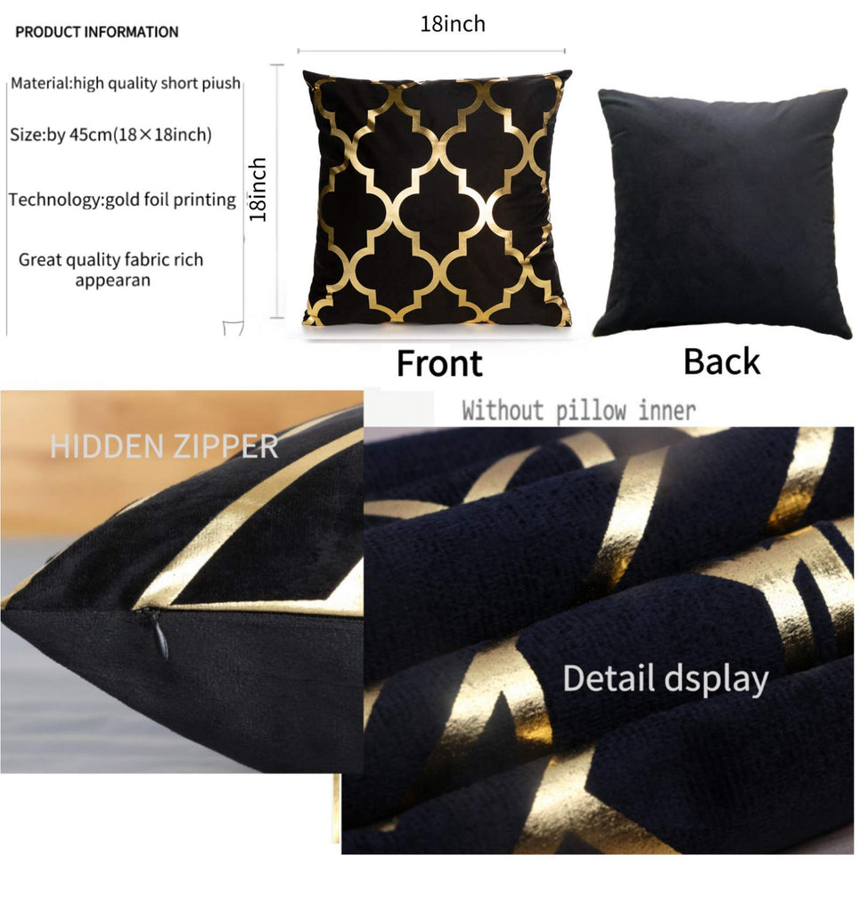 Set of 4 Velvet Throw Pillow Cover, Gold Geometric Cushion 18×18Inch