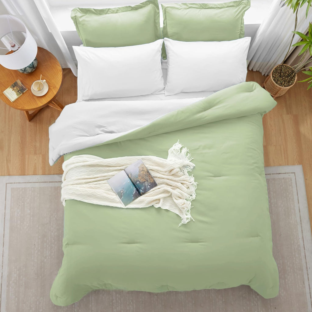 Queen Comforter Set Light Green Bedding Set, 7 Pieces Soft Bed in a Bag with Comforter, Sheets, Pillowcases & Shams
