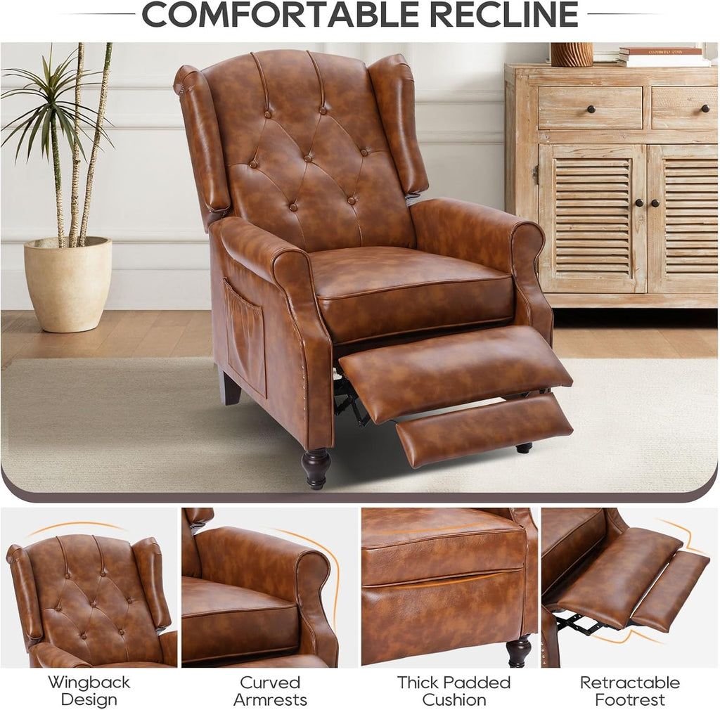 Wingback Recliner Chair with Massage and Heat, Upholstered Fabric Living Room Chair Armchair with Nailhead Trim,Push