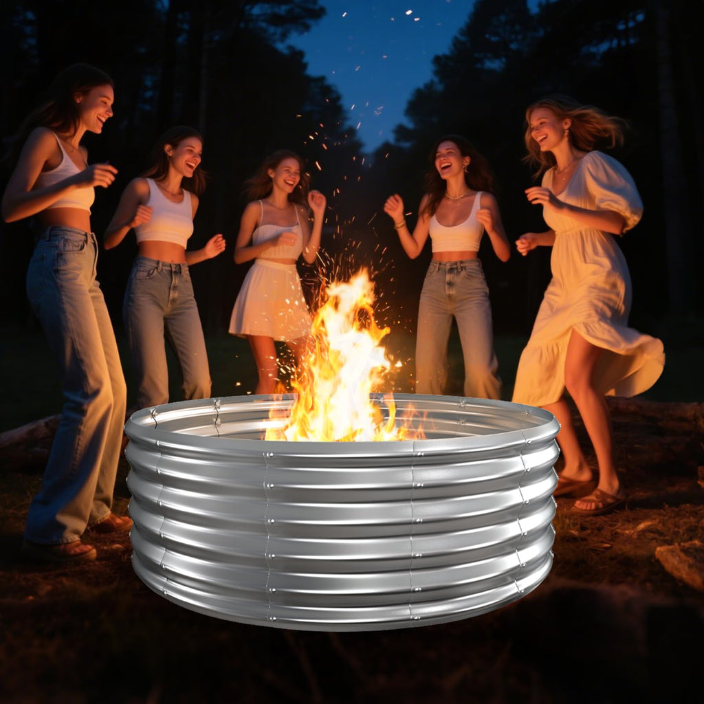 48" Round Galvanized Steel Fire Ring Pit/Raised Garden Bed Kit