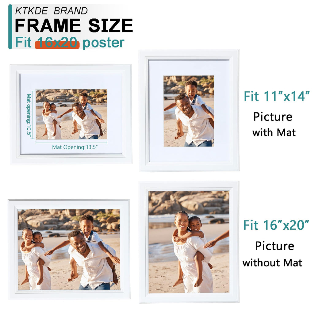 16x20 Picture Frame Real Glass, Poster frame Display Pictures 11x14 with Mat or 16x20 Without Mat, Modern Style Wood