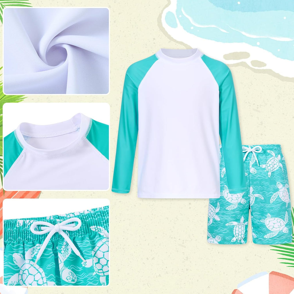 Boys Long Sleeve Rash Guard Swimsuit Pieces Bathing Suits Set