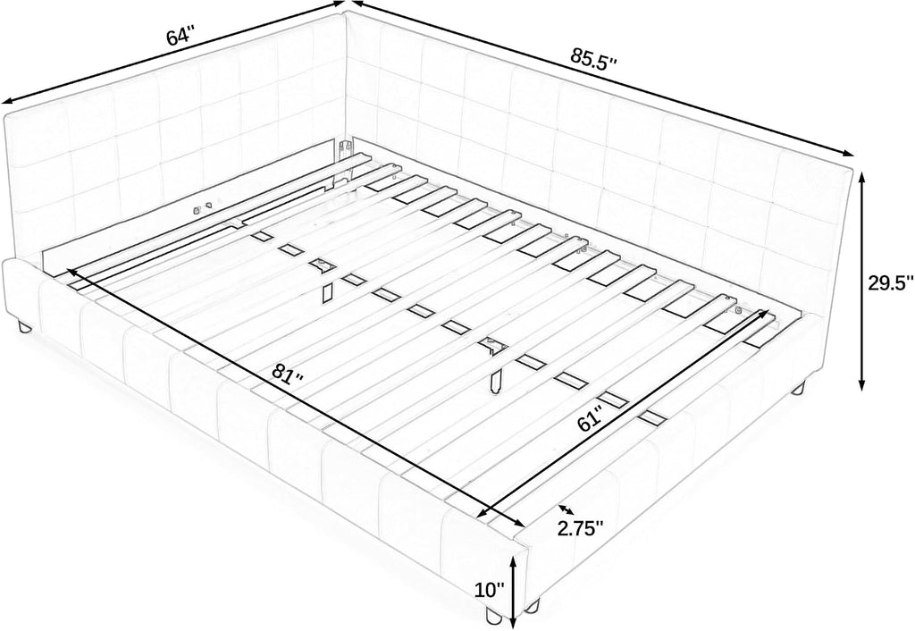 Queen Size Upholstered Corner Daybed, Modern L-Shaped Daybed with Tufted Backrest, Velvet Corner Bed Floor Bed Frame