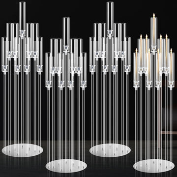 4 Pcs 9 Arm 42.5" Acrylic Candelabra Table Centerpiece Floor Candelabras Clear Candle Holder with Removable