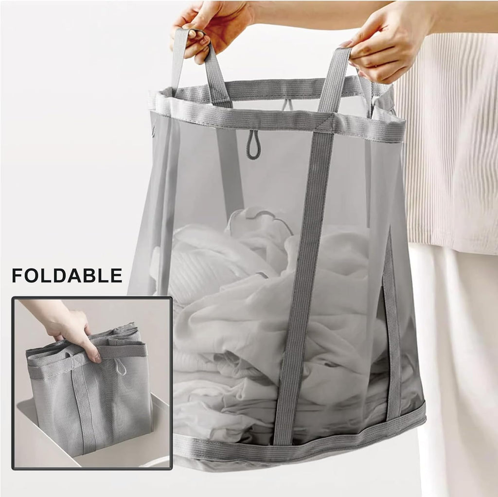 Mesh Bag with Handles, Collapsible Laundry Basket, Foldable Laundry Bag, Breathable Folding Beach Bag,Space-saving