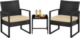 3 Pieces Rattan Bistro Set, Indoor/Outdoor Wicker Patio Modern Conversation Furniture