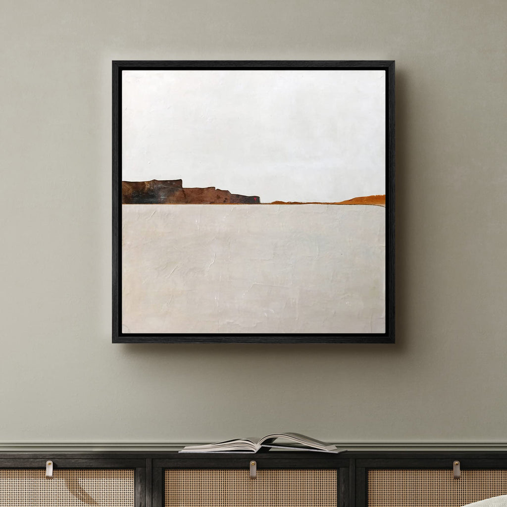 Framed Canvas Print Wall Art Brown Pastel Paint Stroke Landscape Abstract Shapes Illustration Modern Art Decorative