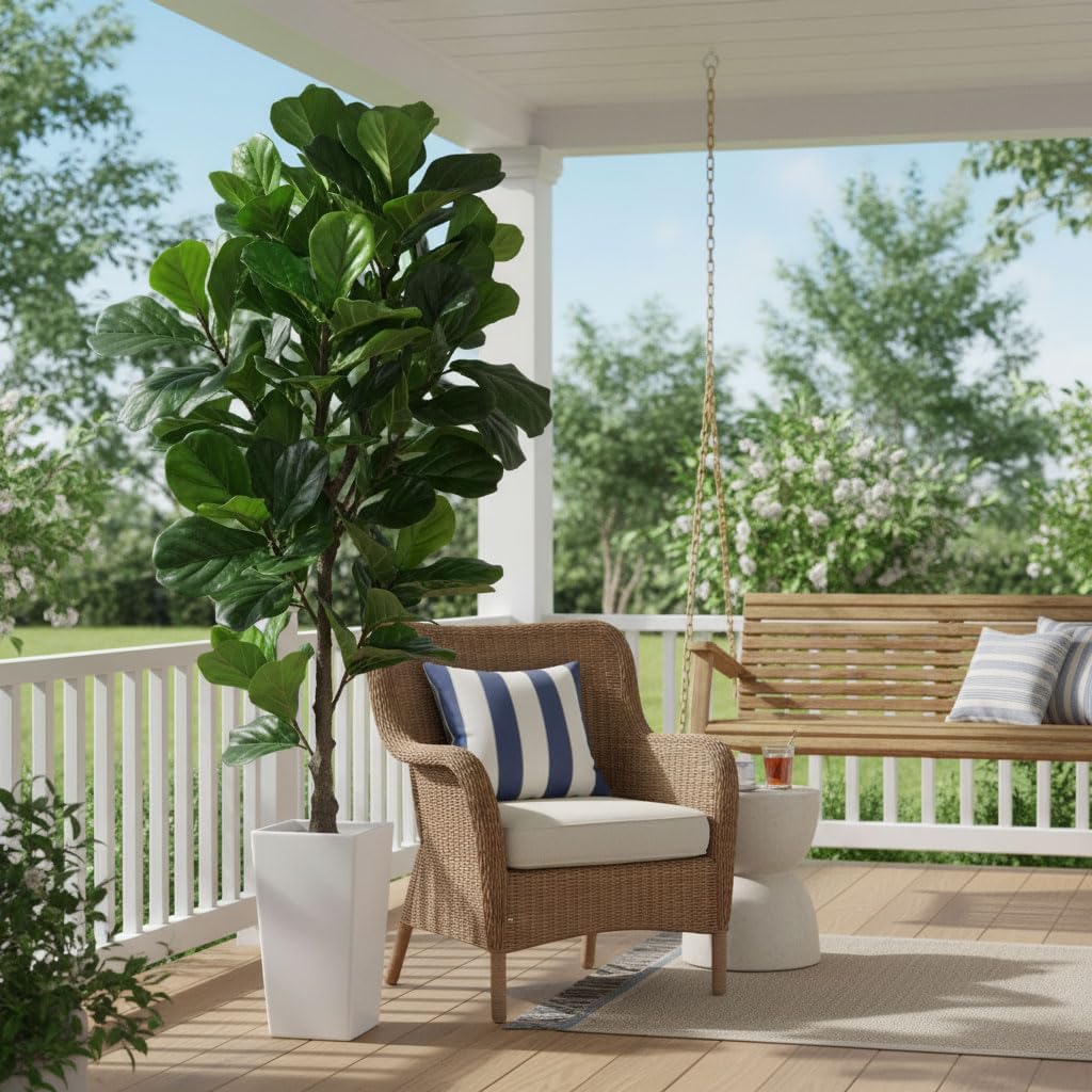6ft Artificial Fiddle Leaf Fig Tree Decor, 6 Feet Large Faux Plant Fake Ficus lyrata Silk Trees with Pot for Indoor