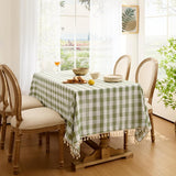 Outdoor Checkered Tablecloth, Linen Cotton Gingham Table Cloths for 6 Foot Rectangle Tables with Tas
