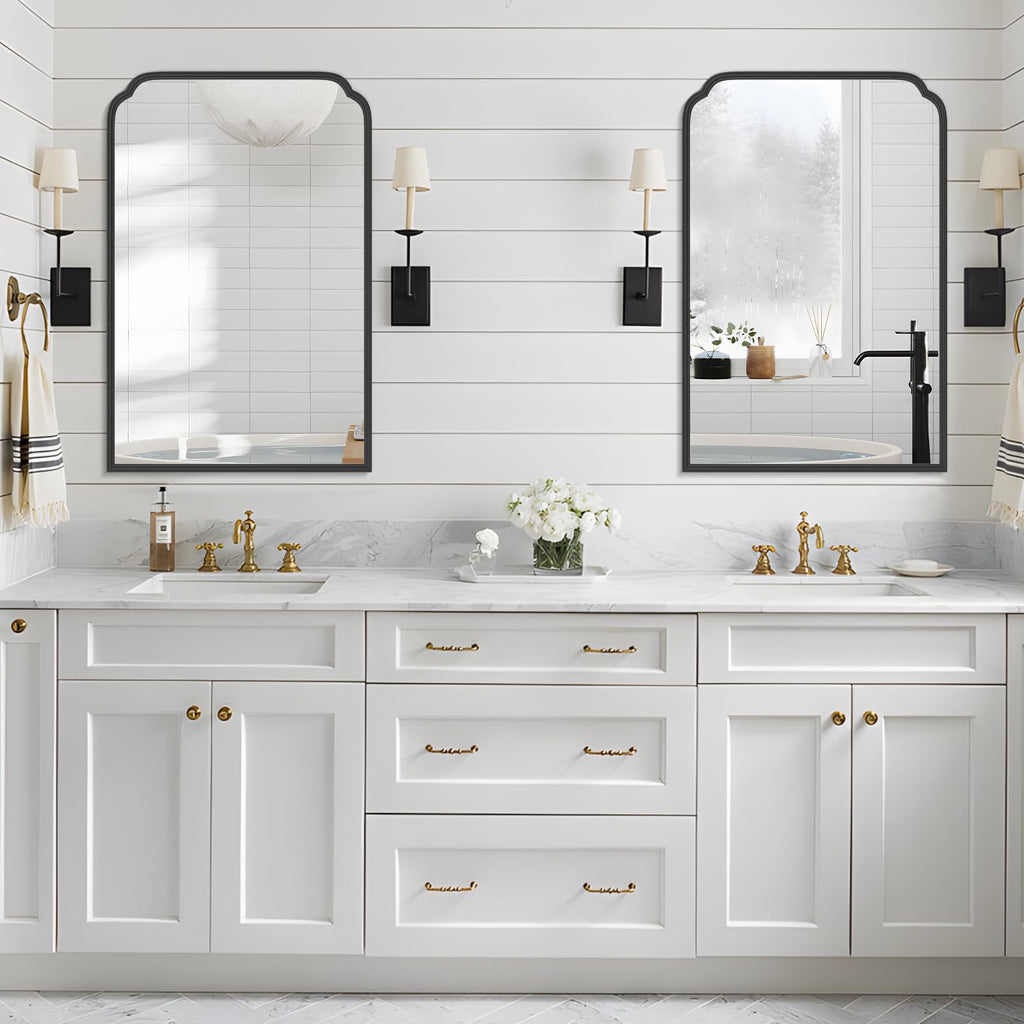 24X36 Inch Black Bathroom Mirror for Over Sink, Modern Rounded Corner Rectangle Mirror with Non-Rusting Iron Metal