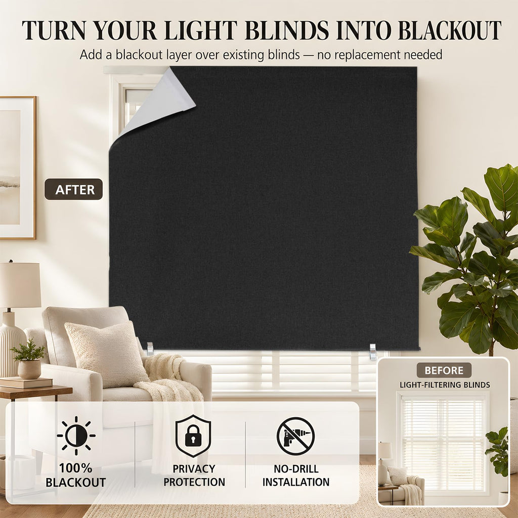 Wide 100% Blackout Roller Shades No Drill, Black