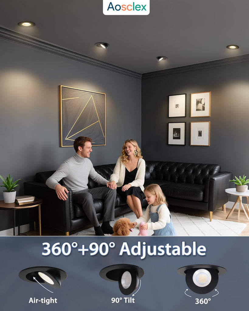 4 Pack 4 ''LED Gimbal Eyeball Recessed Light, 5CCT Dimmable Black
