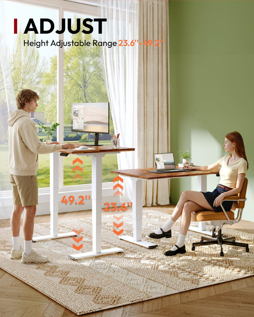Solid Wood Dual Motor Standing Desk-48"x24"-Natural/White