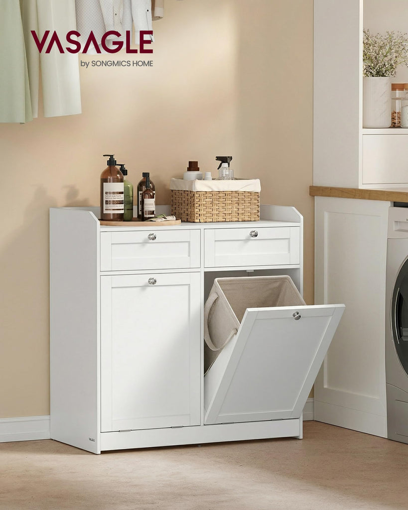 Laundry Cabinet with Tilt-Out Basket, 2 Drawers, 2 Baskets