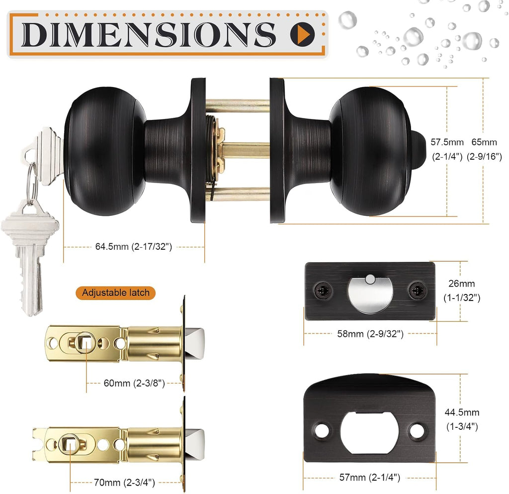 Colonial Keyed Entry Door Knob Oil Rubbed Bronze Entrance Door Lock, Single Cylinder Keyed Door Lock for Interior