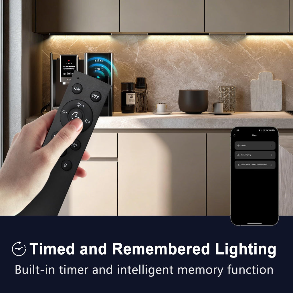 Smart Under Cabinet Lighting 6 Bars, App/Voice/Hand Wave Control, Black