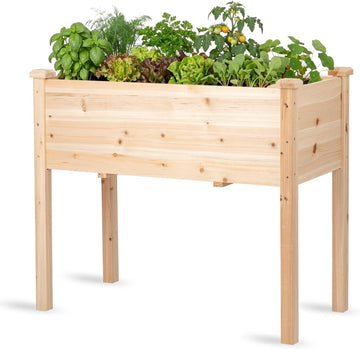 Raised Garden Bed with Legs, 32x16x30 inch Wood Elevated Planter with Protective Liner for Vegetable Flower Herb