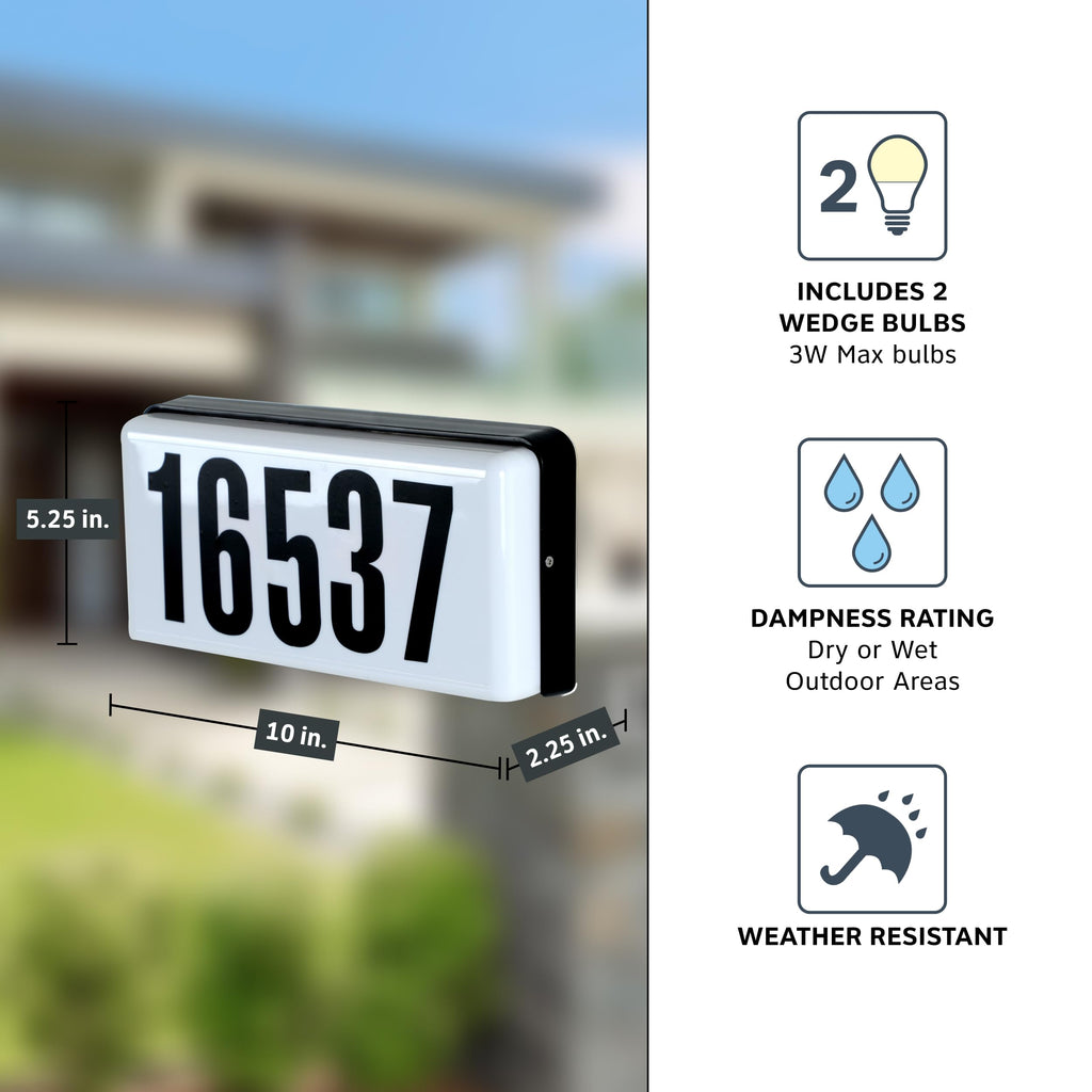 Lighted House Number Sign, 2-Light Outdoor Home Address Plaque, 10 Inch, Black