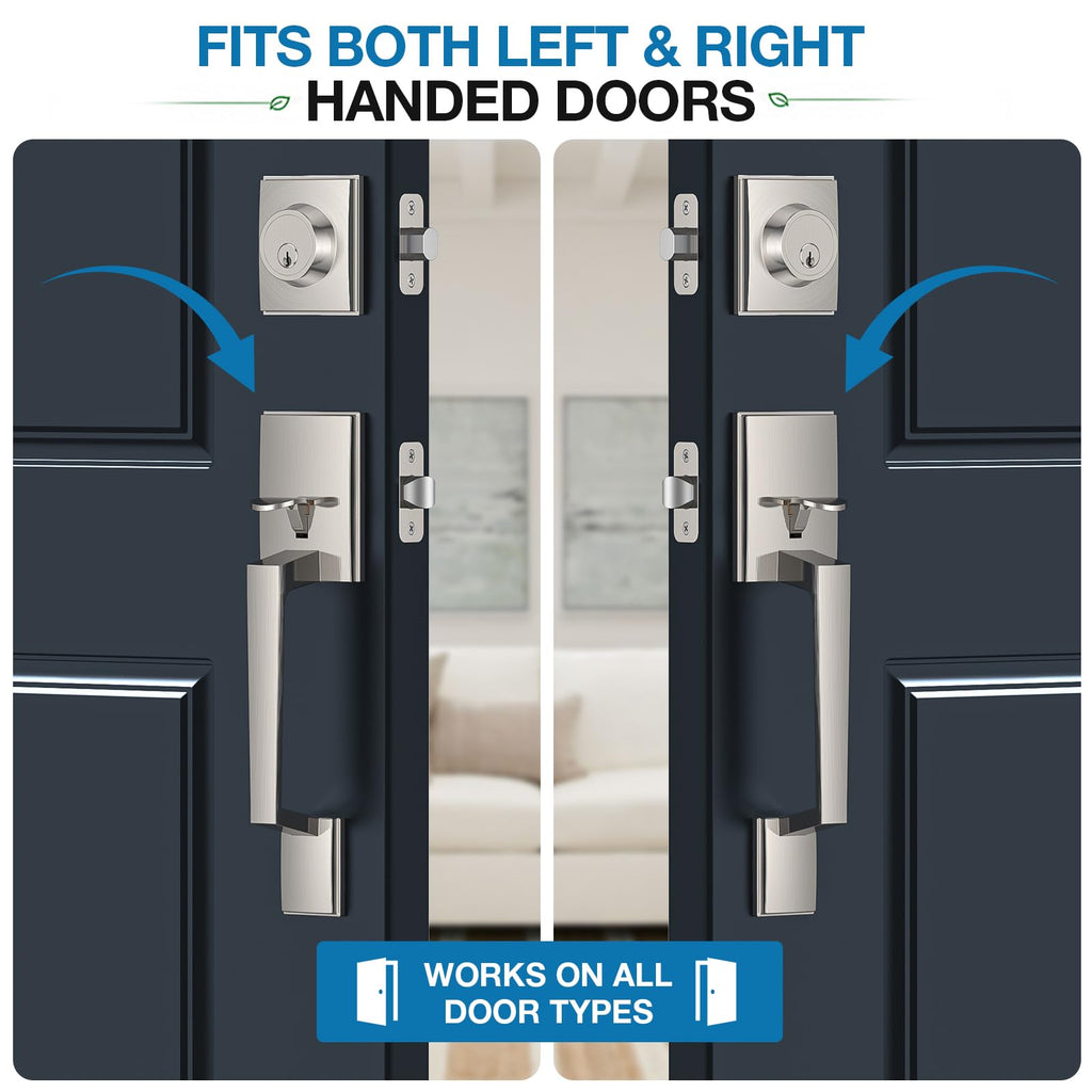 Satin Nickel Front Door Handle and Deadbolt Set for Entry Door