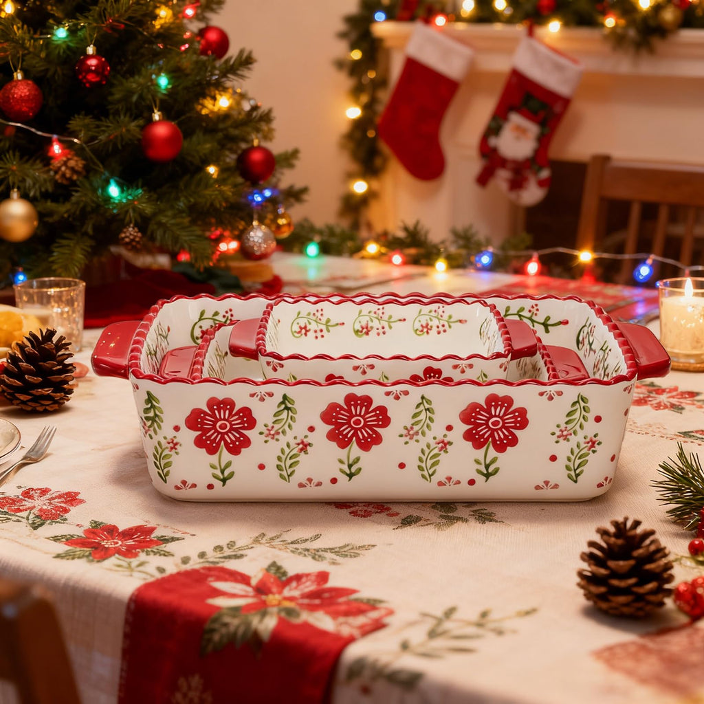 3 Pack Ceramic Baking Dishes, Rectangular Bakeware Set Hand-painted Lasagna Pan Porcelain Serving Bakeware for Pasta