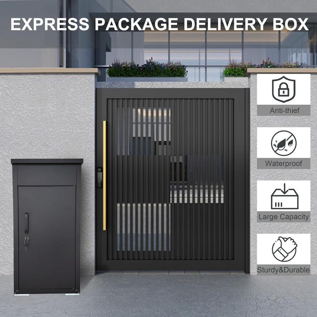 Lockable Package Delivery Box Rolled Steel Parcel Drop Box with Mail Slot, Anti-Theft Large Mailbox (16"x17"x34")
